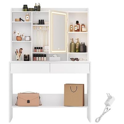 VASAGLE KAILYN Collection Make-uptafel met led-spiegel, 3 kleuren, instelbare helderheid, make-uptafel, groot, verstelbaar opbergrek, 2 laden, moderne stijl, wit RDT123WB01 VASAGLE KAILYN Collection Make-uptafel met led-spiegel, 3 kleuren, instelbare helderheid, make-uptafel, groot, verstelbaar opbergrek, 2 laden, moderne stijl, wit RDT123WB01