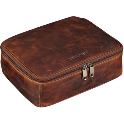 STILORD "Lee" Grote toilettas, zacht, voor heren en dames, vintage, toilettas voor reizen, make-uptas van echt leer, kleur: prestige bruin STILORD "Lee" Grote toilettas, zacht, voor heren en dames, vintage, toilettas voor reizen, make-uptas van echt leer, kleur: prestige bruin
