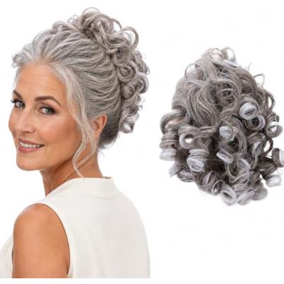 CAISHA Haarstukje scrunchie Updo Volumineus Bun Slordig Krullend Grijs Donkerblond G34L CAISHA Haarstukje scrunchie Updo Volumineus Bun Slordig Krullend Grijs Donkerblond G34L
