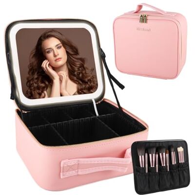 DaizySight Make-up voor dames, reizen, met led-spiegel, roze DaizySight Make-up voor dames, reizen, met led-spiegel, roze