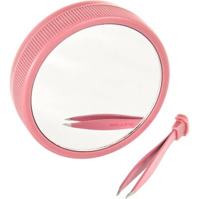 Beter 10 x dubbele vergrotende spiegel, met LED-licht, precisie pincet binnen, Oooh tweezers flash gepatenteerd ontwerp, je handspiegel met licht voor handtas, kleur roze Beter 10 x dubbele vergrotende spiegel, met LED-licht, precisie pincet binnen, Oooh tweezers flash gepatenteerd ontwerp, je handspiegel met licht voor handtas, kleur roze