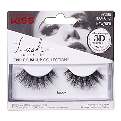 Kiss Lash Couture Triple Push Up Collection 1 paar valse wimpers, 3D-volume, dierproefvrij, herbruikbaar, met wimperlijm Kiss Lash Couture Triple Push Up Collection 1 paar valse wimpers, 3D-volume, dierproefvrij, herbruikbaar, met wimperlijm