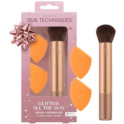 REAL TECHNIQUES Set van 3 glitterkwasten + spons, geschenkdoos in gelimiteerde oplage REAL TECHNIQUES Set van 3 glitterkwasten + spons, geschenkdoos in gelimiteerde oplage
