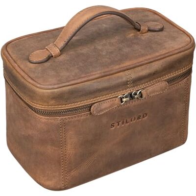 STILORD "Aden" Toilettas voor reizen, leer, vintage, make-up-organizer voor mannen en vrouwen, noodzakelijk, cosmeticatas, groot, kleur: middenbruin STILORD "Aden" Toilettas voor reizen, leer, vintage, make-up-organizer voor mannen en vrouwen, noodzakelijk, cosmeticatas, groot, kleur: middenbruin