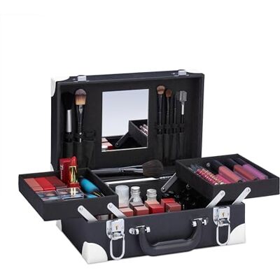 Relaxdays Make-upkoffer voor nagellak, met spiegel, 12,5 x 31 x 23 cm, leeg, zwart/wit Relaxdays Make-upkoffer voor nagellak, met spiegel, 12,5 x 31 x 23 cm, leeg, zwart/wit