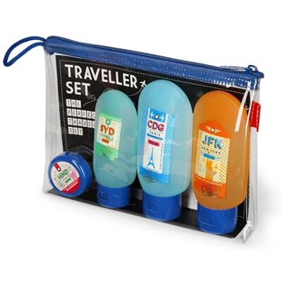 Legami Reisset met 3 flessen (2 x 100 ml en 1 x 60 ml), 1 spatel en 1 pot (30 ml) volgens luchthavennormen, afneembare en waterbestendige etiketten Legami Reisset met 3 flessen (2 x 100 ml en 1 x 60 ml), 1 spatel en 1 pot (30 ml) volgens luchthavennormen, afneembare en waterbestendige etiketten