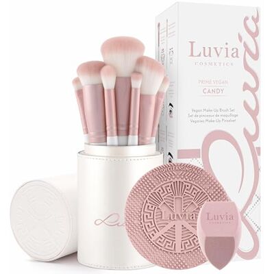Luvia Cosmetics Prime Vegan Pro make-upkwast met houder, parel/parelroze, 7 stuks Luvia Cosmetics Prime Vegan Pro make-upkwast met houder, parel/parelroze, 7 stuks