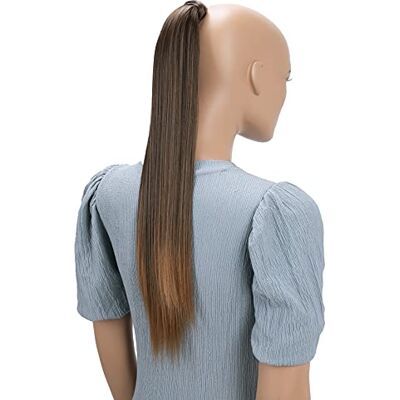CAISHA Steil haarstukje, 60 cm, haarverlenging, gevlochten, met zelfklevende sluiting, bruin mix, HCK5 CAISHA Steil haarstukje, 60 cm, haarverlenging, gevlochten, met zelfklevende sluiting, bruin mix, HCK5