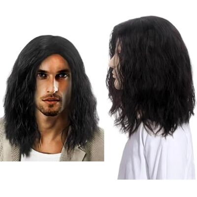 SDXCJY Pruik voor heren, lang, krullend haar, 40,6 cm, synthetisch haar, hittebestendig, voor dagelijks gebruik en Halloween, zwart SDXCJY Pruik voor heren, lang, krullend haar, 40,6 cm, synthetisch haar, hittebestendig, voor dagelijks gebruik en Halloween, zwart