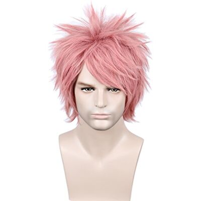 Linfairy Pruik voor heren, kort, glad, roze Linfairy Pruik voor heren, kort, glad, roze
