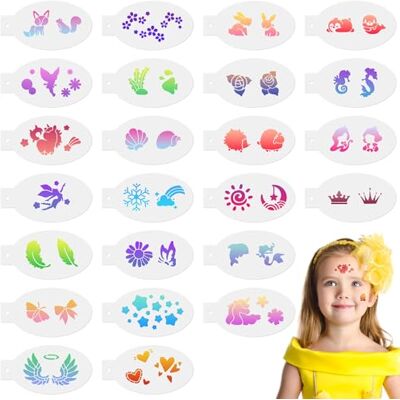 URAQT 24-delige make-upsjabloon voor kinderen, tattooset, voor gezicht, lichaam, herbruikbaar, voor gezicht en lichaam, Halloween, vakantiefeest, cosplay, meisjes URAQT 24-delige make-upsjabloon voor kinderen, tattooset, voor gezicht, lichaam, herbruikbaar, voor gezicht en lichaam, Halloween, vakantiefeest, cosplay, meisjes
