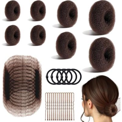 Cryptadg 63 stuks nylon donut knot, bruin haar donuts knotjes Verschillende maten accessoires voor knot, met haarspelden, donut knotmakerset voor dansers, kinderen, meisjes, vrouwen Cryptadg 63 stuks nylon donut knot, bruin haar donuts knotjes Verschillende maten accessoires voor knot, met haarspelden, donut knotmakerset voor dansers, kinderen, meisjes, vrouwen