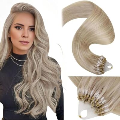 LaaVoo Haarverlenging, echt haar, koud, platinablond, balayage, 45 cm, extensions, koud, 1 g, asblond, uniseks, gebleekt, blond, Easy Loop haarverlenging, 50 g, #18/613 LaaVoo Haarverlenging, echt haar, koud, platinablond, balayage, 45 cm, extensions, koud, 1 g, asblond, uniseks, gebleekt, blond, Easy Loop haarverlenging, 50 g, #18/613