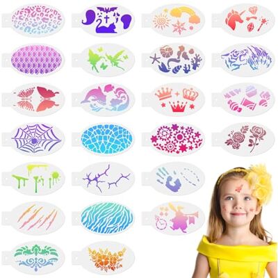 URAQT Gezichtsschildersjabloon, 24 sjablonen voor lak (gevarieerd, O) Herbruikbare gezichts- en lichaamsschildersjablonen voor volwassenen, Halloween, make-up, Kerstmis, carnaval URAQT Gezichtsschildersjabloon, 24 sjablonen voor lak (gevarieerd, O) Herbruikbare gezichts- en lichaamsschildersjablonen voor volwassenen, Halloween, make-up, Kerstmis, carnaval