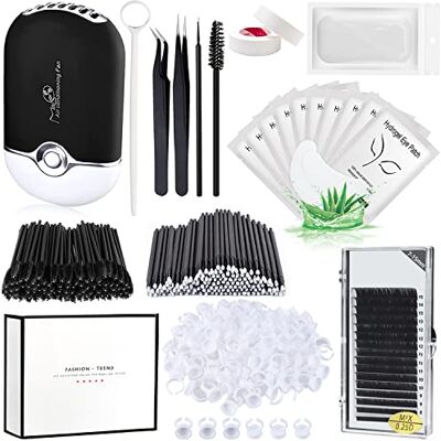 QUKLOGEN Wimperverlengingsset met afzonderlijke wimpers 0,07D Curl Mix 7-15 mm USB wimperventilator wimperdroger patch gel siliconen houder pincet spiegel wegwerp mascara borstel mini QUKLOGEN Wimperverlengingsset met afzonderlijke wimpers 0,07D Curl Mix 7-15 mm USB wimperventilator wimperdroger patch gel siliconen houder pincet spiegel wegwerp mascara borstel mini