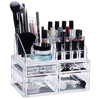 Relaxdays , Transparante organizer met 4 laden, make-upset voor lippenstift, nagellak, standaard acryl cosmeticarek Relaxdays , Transparante organizer met 4 laden, make-upset voor lippenstift, nagellak, standaard acryl cosmeticarek