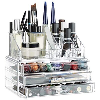 Relaxdays Make-up organizer, make-up opbergdoos met laden, stapelbare houder, transparant Relaxdays Make-up organizer, make-up opbergdoos met laden, stapelbare houder, transparant