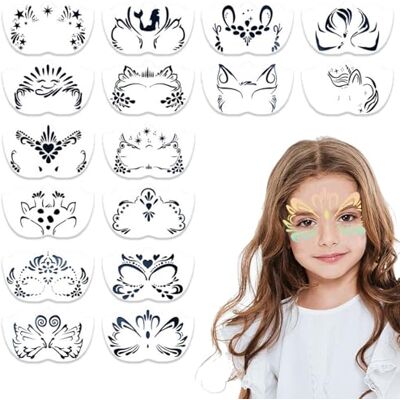 Sikweny 16 stuks tattoo-sjablonen voor kinderen, herbruikbaar, glittersjablonen voor gezicht, armen, schouders, rug Sikweny 16 stuks tattoo-sjablonen voor kinderen, herbruikbaar, glittersjablonen voor gezicht, armen, schouders, rug