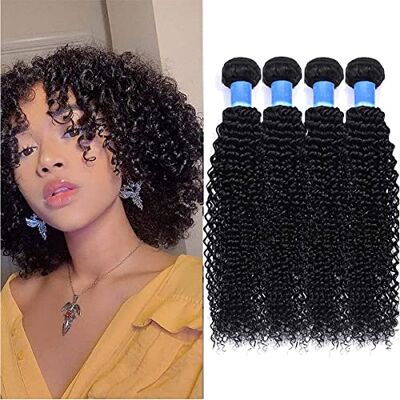 RICHAIR Bundel Braziliaans Krulhaar 10 Inch (25,40 cm), Menselijk Haar Bundels 4 Stuks, Natuurlijke Braziliaanse Strengen Zwart 50g/stk (totaal 200g) RICHAIR Bundel Braziliaans Krulhaar 10 Inch (25,40 cm), Menselijk Haar Bundels 4 Stuks, Natuurlijke Braziliaanse Strengen Zwart 50g/stk (totaal 200g)