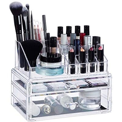 Relaxdays , Transparante make-up organizer met 2 laden, cosmetische opslag voor make-up, acryl lippenstifthouder, standaard Relaxdays , Transparante make-up organizer met 2 laden, cosmetische opslag voor make-up, acryl lippenstifthouder, standaard