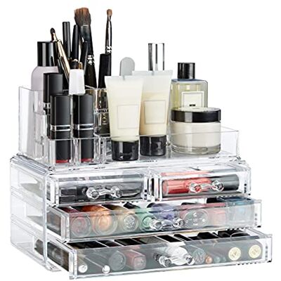 Relaxdays Make-up organizer met 4 laden, houder voor nagellak en lippenstift, acryl, transparant, 185 x 71 x 90 cm Relaxdays Make-up organizer met 4 laden, houder voor nagellak en lippenstift, acryl, transparant, 185 x 71 x 90 cm