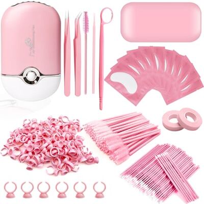 QUKLOGEN Wimperverlengingsset mini-ventilator, USB, epilatorpincet, spiegel, palet, houder voor wimperverlenging, borstels QUKLOGEN Wimperverlengingsset mini-ventilator, USB, epilatorpincet, spiegel, palet, houder voor wimperverlenging, borstels