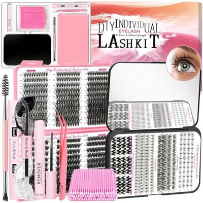 QUKLOGEN Praktische wimperverlengingsset 782-delig D Curl Cluster met onderste wimpers, Lash Bond and Seal, wimperverwijdering, pincet, draagbare wimperborstel, mini-applicator QUKLOGEN Praktische wimperverlengingsset 782-delig D Curl Cluster met onderste wimpers, Lash Bond and Seal, wimperverwijdering, pincet, draagbare wimperborstel, mini-applicator