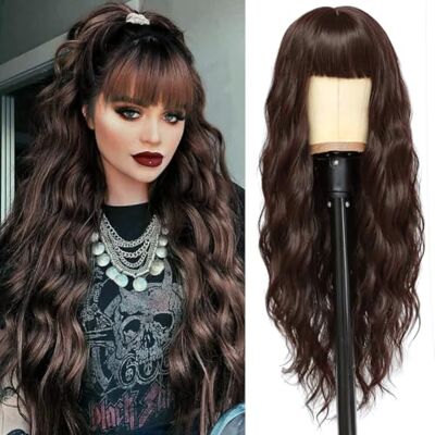 YEESHEDO Lange krullen, donkerbruin, pruik met pony, voor dames, kunsthaar, Braziliaans haar, voor feestjes, cosplay, feestjes, dagelijks gebruik, donkerbruine pruik, 76 cm (4#) YEESHEDO Lange krullen, donkerbruin, pruik met pony, voor dames, kunsthaar, Braziliaans haar, voor feestjes, cosplay, feestjes, dagelijks gebruik, donkerbruine pruik, 76 cm (4#)