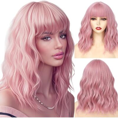 AOWVUTS Korte pruik met pony, golvend, krullend, voor dames, synthetisch, natuurlijk, hittebestendig, voor cosplay, party, Halloween, dagelijks gebruik AOWVUTS Korte pruik met pony, golvend, krullend, voor dames, synthetisch, natuurlijk, hittebestendig, voor cosplay, party, Halloween, dagelijks gebruik