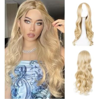 XIWCAFC Lange golvende blonde pruik voor dames en meisjes, 68 cm, lang krullend haar, hittebestendig, voor dagelijks feest, cosplay, carnaval, goud XIWCAFC Lange golvende blonde pruik voor dames en meisjes, 68 cm, lang krullend haar, hittebestendig, voor dagelijks feest, cosplay, carnaval, goud