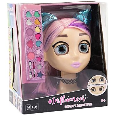 Nice Group Influencer Make Up Doll, make-upkop en kam met kleurveranderende ogen voor meisjes, veelkleurig, één maat, 92049 Nice Group Influencer Make Up Doll, make-upkop en kam met kleurveranderende ogen voor meisjes, veelkleurig, één maat, 92049