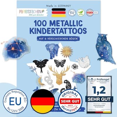 Papierdrachen 100 stuks metallic kindertatoeages Huidvriendelijk Zon, maan en sterren Glittertatoeages Verjaardagscadeau Voor jongens en meisjes Gemaakt in Papierdrachen 100 stuks metallic kindertatoeages Huidvriendelijk Zon, maan en sterren Glittertatoeages Verjaardagscadeau Voor jongens en meisjes Gemaakt in
