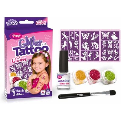 Tytoo Glittertattooset voor kinderen met sjablonen, huidvriendelijk en waterdicht, creatieve tatoeageset voor meisjes en jongens, Gleamy design Tytoo Glittertattooset voor kinderen met sjablonen, huidvriendelijk en waterdicht, creatieve tatoeageset voor meisjes en jongens, Gleamy design