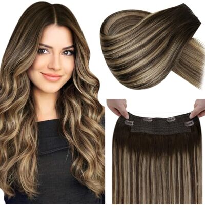 LaaVoo Haarextensies, echt haar, onzichtbaar, 80 g, 40 cm, extensies, echt haar, donkerbruin, ombré tot asblond, echt haar, #4/18/4 LaaVoo Haarextensies, echt haar, onzichtbaar, 80 g, 40 cm, extensies, echt haar, donkerbruin, ombré tot asblond, echt haar, #4/18/4