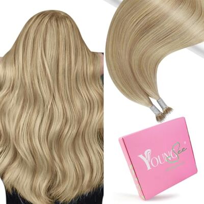 YoungSee Haarextensies van echt haar, met nano-ring, glad, goudblond, middelblond, nano-ring, nano-parels, 35 cm, 50 g #16/22 YoungSee Haarextensies van echt haar, met nano-ring, glad, goudblond, middelblond, nano-ring, nano-parels, 35 cm, 50 g #16/22