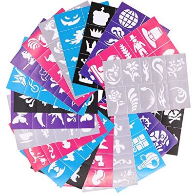 Gino Herbruikbare tatoeage-sjablonen voor gezicht en lichaam, met glitter, tijdelijke tatoeages voor kinderen, voor school, exposities, verjaardagen, Halloween, Kerstmis, feesten Gino Herbruikbare tatoeage-sjablonen voor gezicht en lichaam, met glitter, tijdelijke tatoeages voor kinderen, voor school, exposities, verjaardagen, Halloween, Kerstmis, feesten