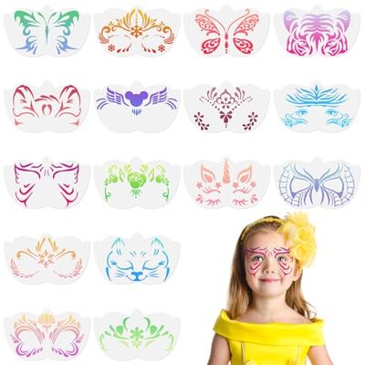 URAQT 16 stuks herbruikbare gezichtsschildersjablonen, tijdelijke tattoo-sjablonen voor kinderen, gezichtsschildersjablonen voor feest, Kerstmis, Halloween, carnaval, C URAQT 16 stuks herbruikbare gezichtsschildersjablonen, tijdelijke tattoo-sjablonen voor kinderen, gezichtsschildersjablonen voor feest, Kerstmis, Halloween, carnaval, C