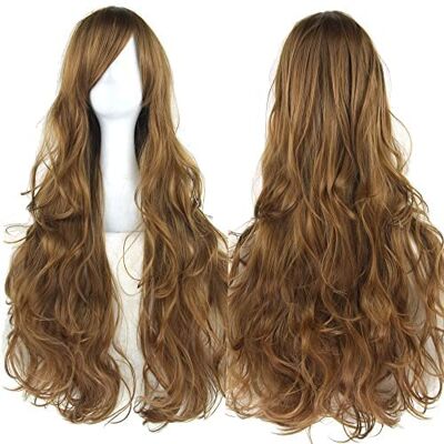 IMISSU 80 cm lange cosplay pruik, natuurlijk haar, krullend, met kleurrijke pony, Halloween, kostuum, party, pruiken voor vrouwen (bruin) IMISSU 80 cm lange cosplay pruik, natuurlijk haar, krullend, met kleurrijke pony, Halloween, kostuum, party, pruiken voor vrouwen (bruin)