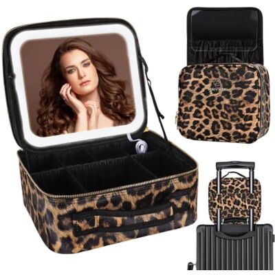 DaizySight Luipaard Make-uptas voor op reis, met spiegel, ledverlichting Vanity Make-up Case Professionele led-spiegel, grote capaciteit, make-up-organizer met verstelbaar vak DaizySight Luipaard Make-uptas voor op reis, met spiegel, ledverlichting Vanity Make-up Case Professionele led-spiegel, grote capaciteit, make-up-organizer met verstelbaar vak
