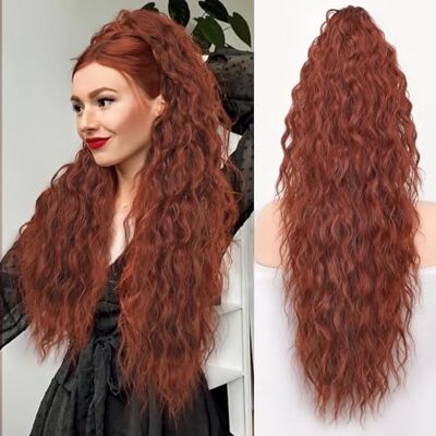 Greenmirr Ponytail clip-in haarverlenging, 76 cm, krullend, met pony, voor dames, pluizig synthetisch haar voor dagelijks gebruik (koperrood) Greenmirr Ponytail clip-in haarverlenging, 76 cm, krullend, met pony, voor dames, pluizig synthetisch haar voor dagelijks gebruik (koperrood)