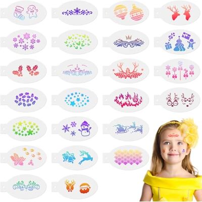 URAQT 24 stuks herbruikbare gezichtsschildersjablonen, tijdelijke tattoo-sjablonen voor kinderen, gezichtsschildersjablonen voor feest, Kerstmis, Halloween, carnaval, D URAQT 24 stuks herbruikbare gezichtsschildersjablonen, tijdelijke tattoo-sjablonen voor kinderen, gezichtsschildersjablonen voor feest, Kerstmis, Halloween, carnaval, D