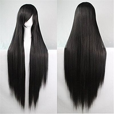 Chiguo Lange pruik 80 cm zwart blond bruin wit rood dames adults pruik synthetische gladde vrouwen pruik haar voor vrouwen carnaval cosplay Halloween gratis pruikkap + haarclip (A zwart) Chiguo Lange pruik 80 cm zwart blond bruin wit rood dames adults pruik synthetische gladde vrouwen pruik haar voor vrouwen carnaval cosplay Halloween gratis pruikkap + haarclip (A zwart)