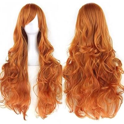 IMISSU 80 cm lange cosplay pruik, natuurlijk haar, krullend, met kleurrijke pony, Halloween, kostuum, party, pruiken voor vrouwen (oranje) IMISSU 80 cm lange cosplay pruik, natuurlijk haar, krullend, met kleurrijke pony, Halloween, kostuum, party, pruiken voor vrouwen (oranje)