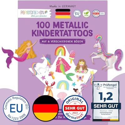 Papierdrachen 100 metallic tattoos om op te plakken huidvriendelijke kindertattoos eenhoorn en regenboog coole designs als verjaardagscadeau of cadeau-idee veganistisch TÜV-getest Papierdrachen 100 metallic tattoos om op te plakken huidvriendelijke kindertattoos eenhoorn en regenboog coole designs als verjaardagscadeau of cadeau-idee veganistisch TÜV-getest