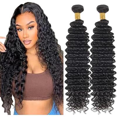 Lakaisa Deep Wave bundel van echt mensenhaar, ingenaaid, natuurlijk zwart, 2 bundels, onbewerkt, minimale geur, lage uitval, voor dames, 50 cm Lakaisa Deep Wave bundel van echt mensenhaar, ingenaaid, natuurlijk zwart, 2 bundels, onbewerkt, minimale geur, lage uitval, voor dames, 50 cm