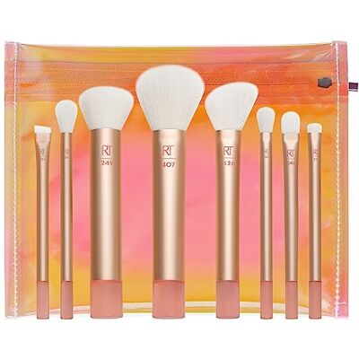 REAL TECHNIQUES The Wanderer 8-delige premium professionele make-upkwastenset met tas, zachte haren, foundation, poeder en concealer, goud REAL TECHNIQUES The Wanderer 8-delige premium professionele make-upkwastenset met tas, zachte haren, foundation, poeder en concealer, goud