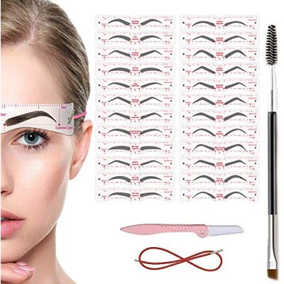 TEUVO Wenkbrauwsjablonenset voor beginners, 3 make-up, 24 sjablonen, 1 wenkbrauwborstel en 1 gezichtsscheerapparaat, doe-het-zelf, herbruikbaar, wenkbrauwset voor vrouwen TEUVO Wenkbrauwsjablonenset voor beginners, 3 make-up, 24 sjablonen, 1 wenkbrauwborstel en 1 gezichtsscheerapparaat, doe-het-zelf, herbruikbaar, wenkbrauwset voor vrouwen