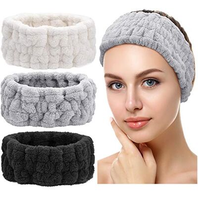 Chuangdi 3 gezichtswasbanden voor make-up en yoga, sport, douche, gezichtsband, spa, elastische haarband voor meisjes en vrouwen (zwart, wit, lichtgrijs) Chuangdi 3 gezichtswasbanden voor make-up en yoga, sport, douche, gezichtsband, spa, elastische haarband voor meisjes en vrouwen (zwart, wit, lichtgrijs)