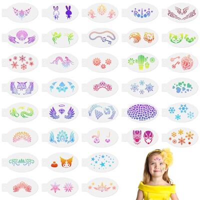 URAQT Tattoo Sjablonen 36 Pezz Gezichtsschildersjabloon Tattoo Tijdelijk Sjabloon Herbruikbaar Sjabloon voor Kinderen en Volwassenen Halloween Feest Complete Set B URAQT Tattoo Sjablonen 36 Pezz Gezichtsschildersjabloon Tattoo Tijdelijk Sjabloon Herbruikbaar Sjabloon voor Kinderen en Volwassenen Halloween Feest Complete Set B