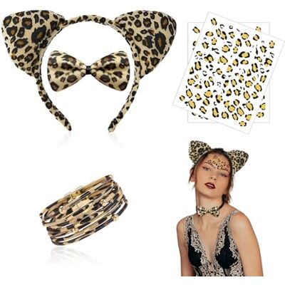 XNIVUIS 5 stuks haarbanden met luipaardprint, stropdassen, armbanden, 2 luipaardstickers voor cosplay, feestdecoratie, jungle-feest, Kerstmis (5 stuks) XNIVUIS 5 stuks haarbanden met luipaardprint, stropdassen, armbanden, 2 luipaardstickers voor cosplay, feestdecoratie, jungle-feest, Kerstmis (5 stuks)